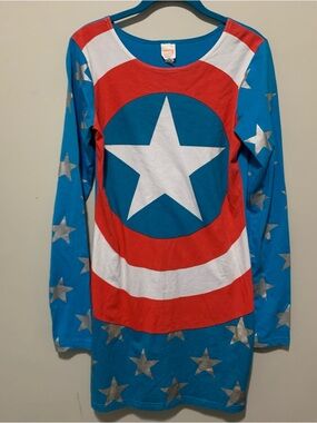 Star Shield Graphic Long Sleeve Tunic - Blue, Red, White